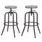 Set of Two Natural And Black Solid Wood And Steel Swivel Backless Counter Height Bar Chairs