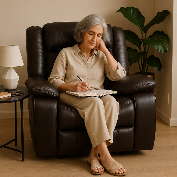 Brown Leather Manual Reclining Chair - Premium Comfort for TV Watching & Relaxation