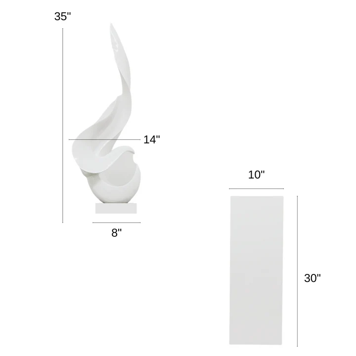 Exclusive White Flame Floor Sculpture with Black Stand - Premium 65" Museum-Quality Art Collection
