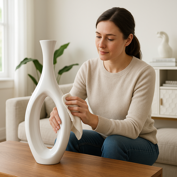 Premium Trombone Vase Small in White- Contemporary Resin Floor Sculpture with Glossy Finish