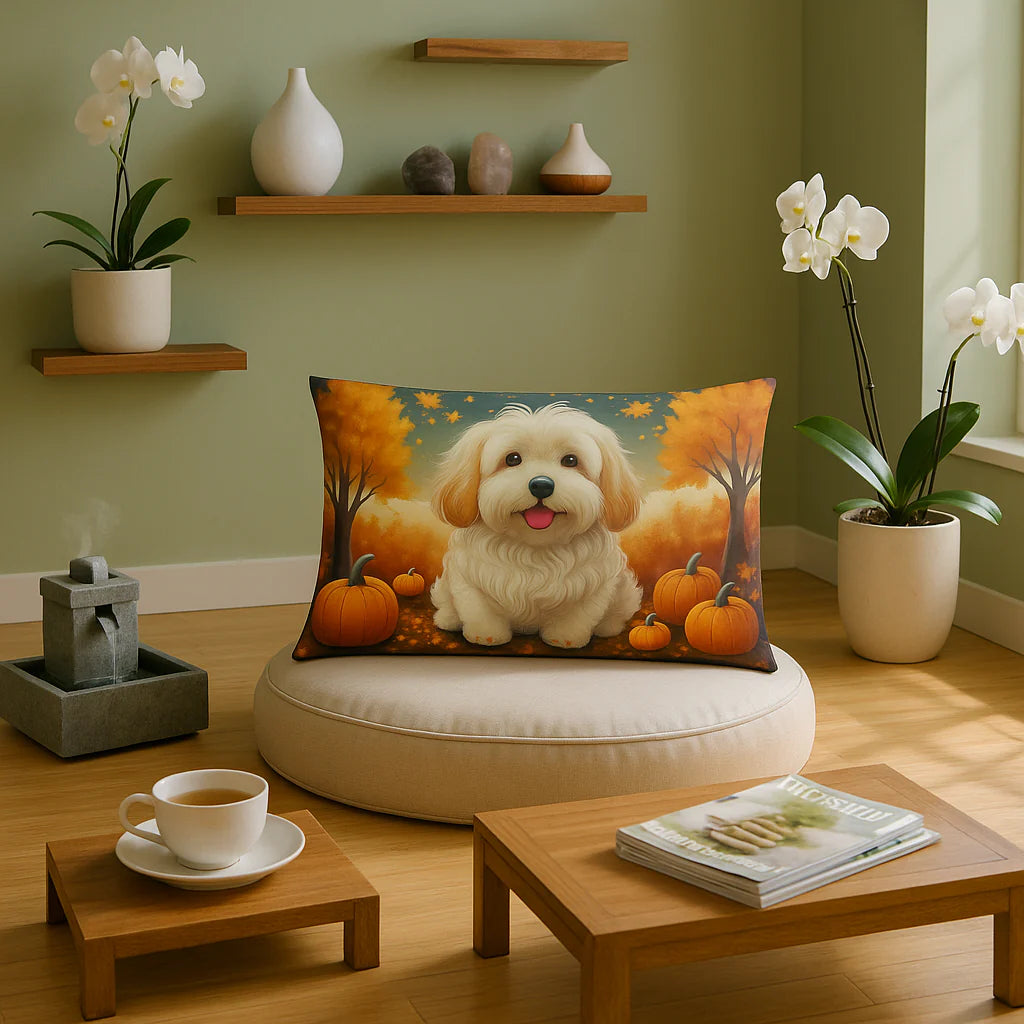 Exclusive Autumn Leaves Coton de Tulear Throw Pillow - Premium 12" x 16" Seasonal Collection