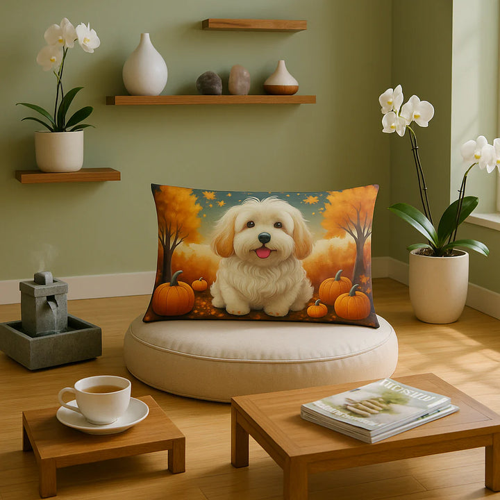 Exclusive Autumn Leaves Coton de Tulear Throw Pillow - Premium 12" x 16" Seasonal Collection