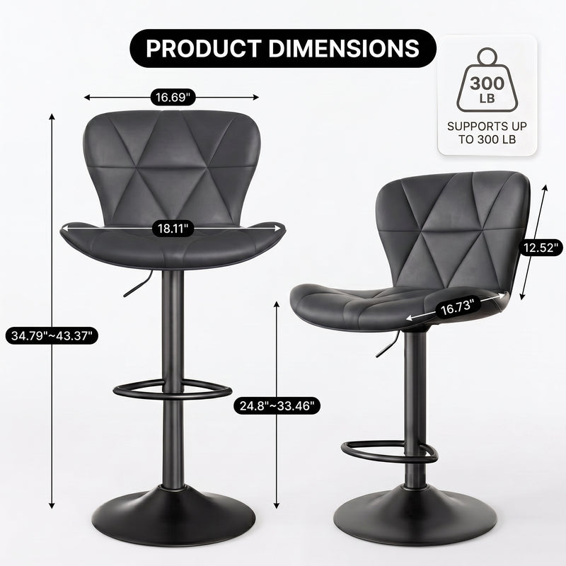 COUNTER BAR STOOLS SET OF 2 – ADJUSTABLE SWIVEL FAUX LEATHER SEATS - 4