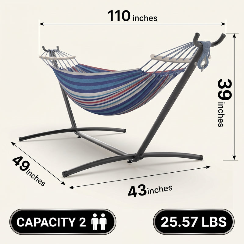 Double Hammock with Stand – Portable, Adjustable & 600lb Capacity for Indoor & Outdoor - 4