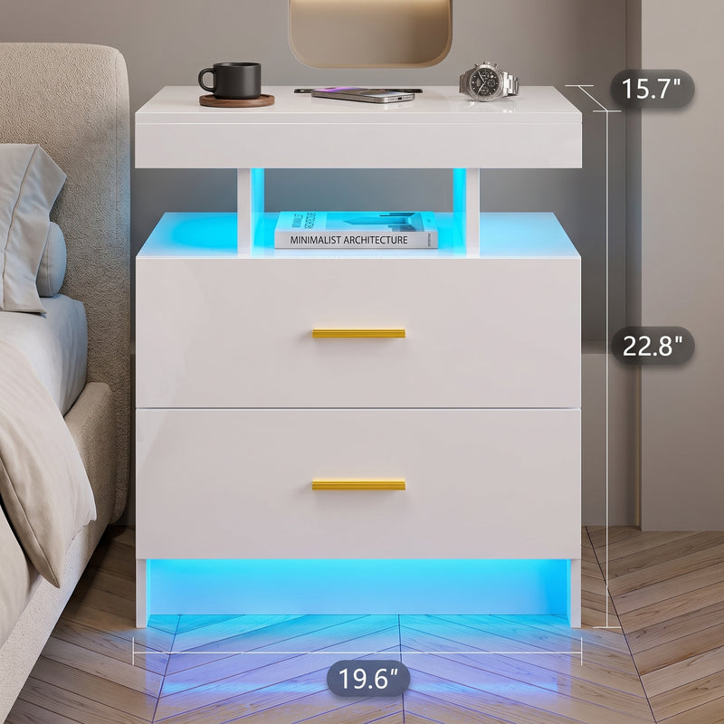 NIGHTSTAND WITH CHARGING STATION – LED, USB-C & DRAWERS - 4