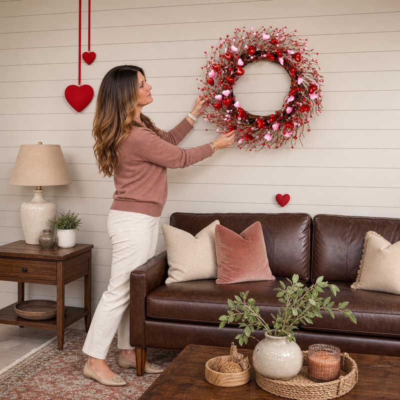VALENTINE WREATHS FOR FRONT DOOR – HEART & BERRY FLORAL WREATH FOR VALENTINE’S DAY DÉCOR - 4