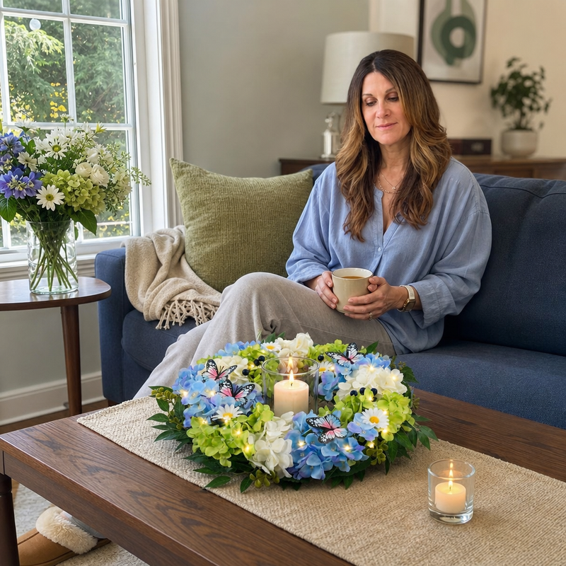HYDRANGEA WREATH FOR FRONT DOOR – ARTIFICIAL FLORAL PORCH DÉCOR - 4