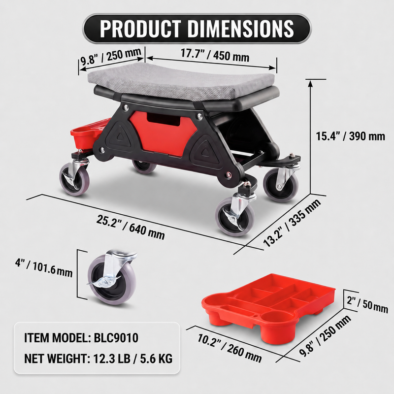 Mobile Mechanic Toolbox Seat with Drawers - Rolling Mechanic Stool with Sliding Tool Tray, Shop Stool with Wheels for Garage & Workshop, Auto Repair - 4