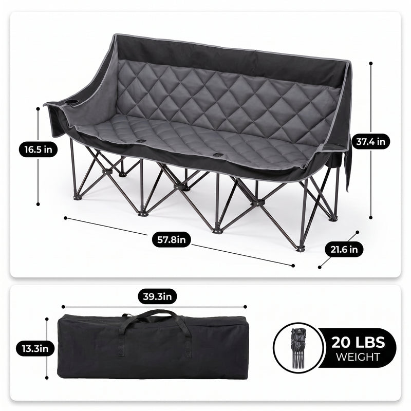 Oversized Padded 3-Person Folding Camping Loveseat Chair – Heavy Duty Outdoor Seating - 4