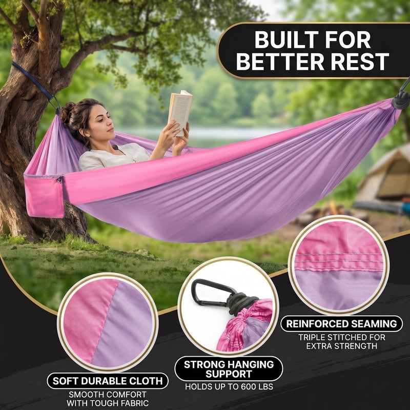 Portable Camping Hammock with Tree Straps – Lightweight Nylon Travel Hammock - 4