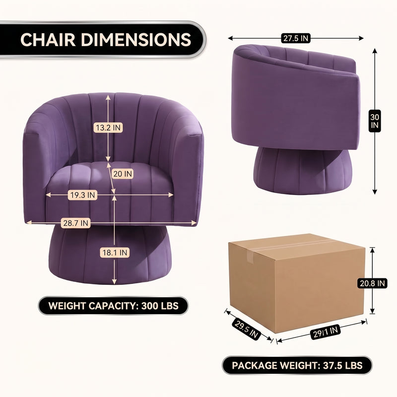 Channel Tufted Swivel Accent Chair – Velvet Barrel Chair - 4