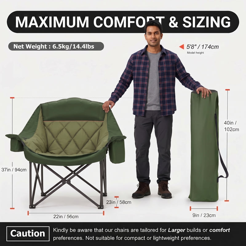 Oversized Camping Chairs 2 Pack – Extra-Large Folding Outdoor Chairs, Padded - 4