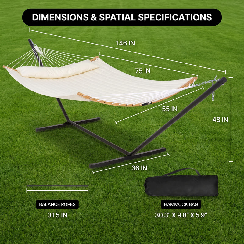 2-Person Hammock with Adjustable-Height Stand, Pillow & Carrying Bag - 4
