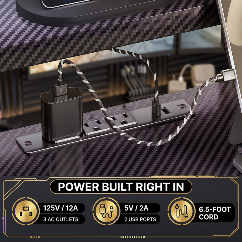 L-SHAPED GAMING DESK – LED LIGHTS & POWER OUTLETS - 4