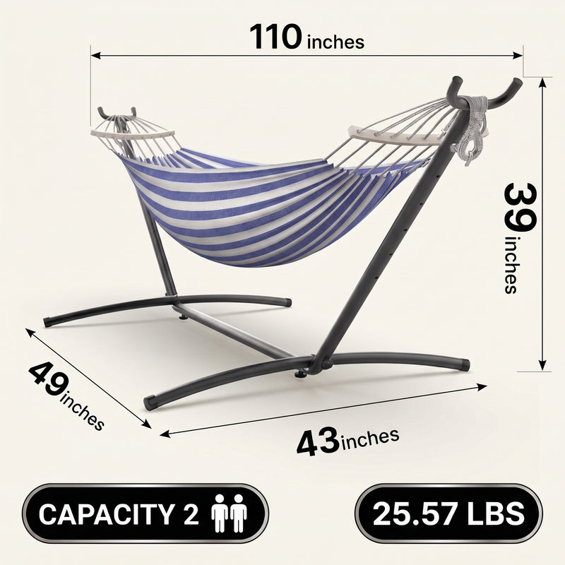 Double Hammock with Stand – Portable, Adjustable & 600lb Capacity for Indoor & Outdoor - 4