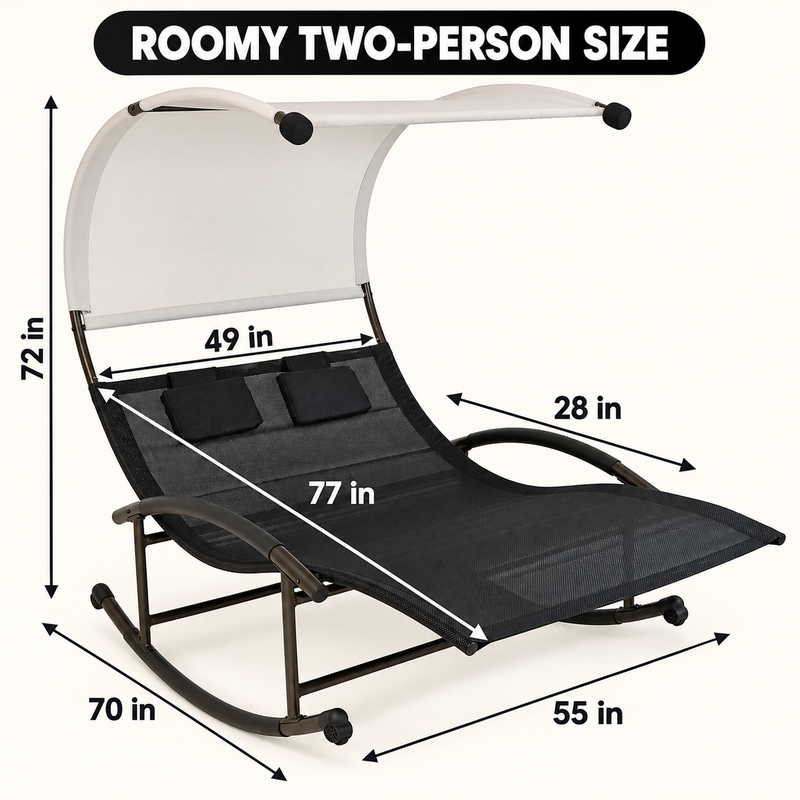 Outdoor Chaise Lounger with Canopy – Single & Double 2-Person Patio Sun Lounger with Cushions & Headrest - 4