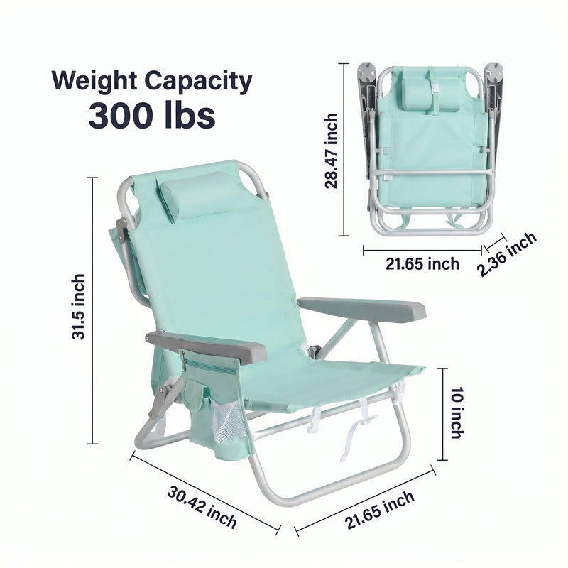 Big & Tall XL 300 to 500 lbs Reclining Backpack Beach Chair – 2 Pack - 4