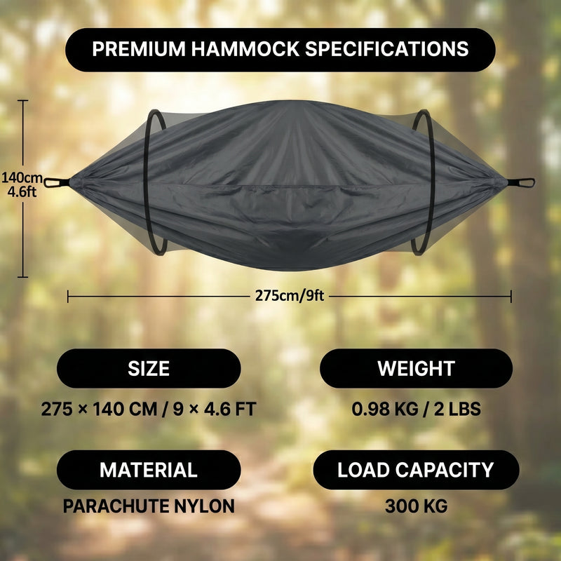 Over 600lbs Hammock, 1-2 person, Nylon with Mosquito Net - 4