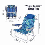 Big & Tall XL 300 to 500 lbs Reclining Backpack Beach Chair – 2 Pack - 4