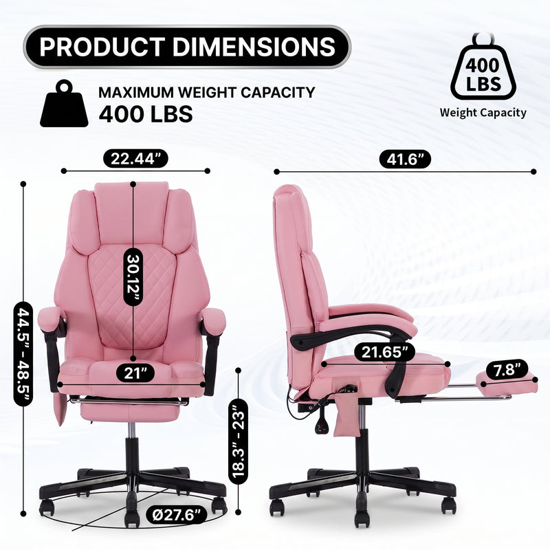 Executive Massage Office Chair with Heated Lumbar, Reclining Backrest & Extendable Footrest - 4