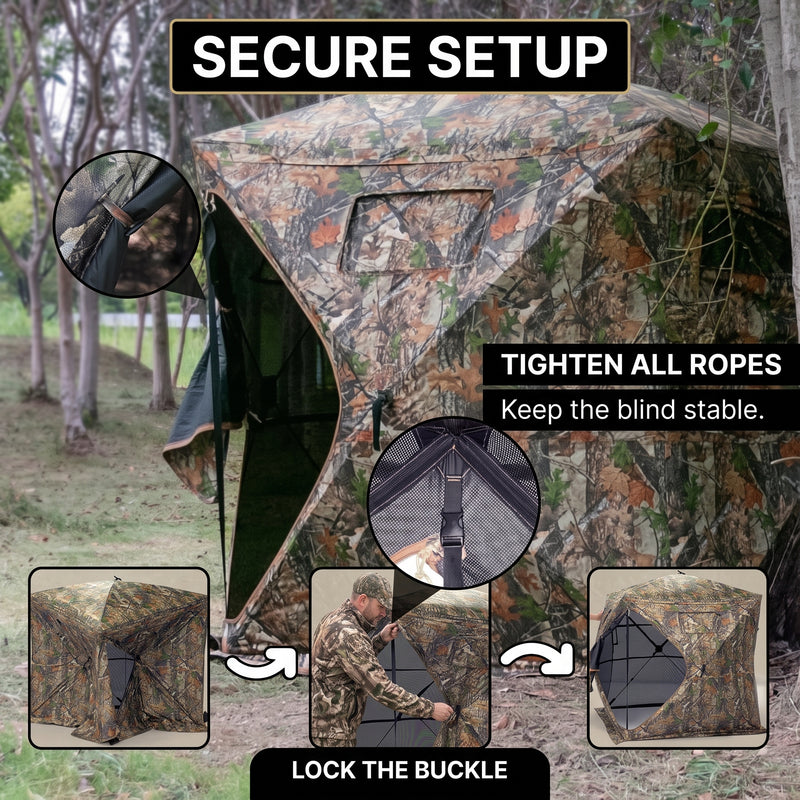 SucceBuy Hunting Blind, 270° & 360° See Through Ground Blind, 2-3 Person / 3-4 Person Pop Up Deer Blind for Hunting with Carrying Bag, Portable Tent - 4