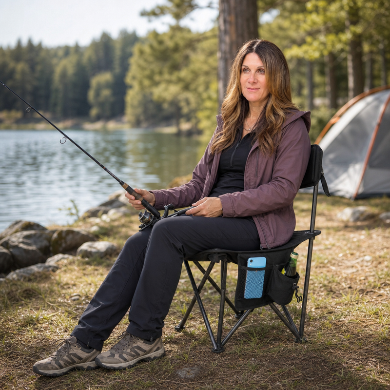 Tri-Lite Stool w/Back, Lightweight Portable Fishing Chair w/Cupholder and Carry Strap, Supports 225-Lb, Portable Outdoor Chair for the Hunting Blind, Camping, Travel, Hiking - 4