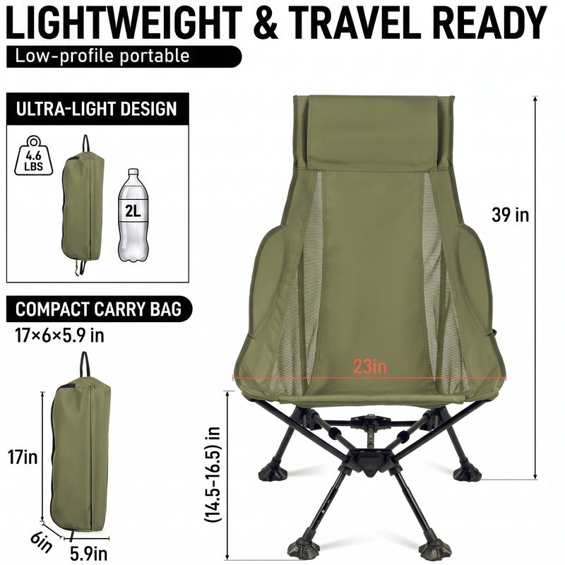 Ultra-Compact High Back Folding Camping Chair – Lightweight & Portable - 4