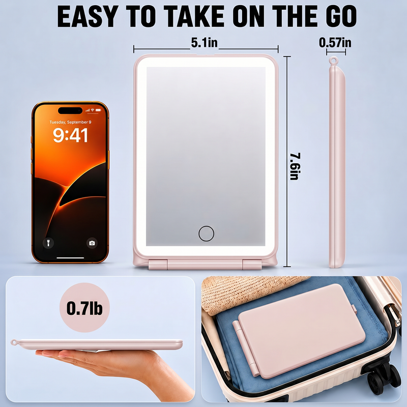 Portable LED Makeup Mirror – Rechargeable, Adjustable Brightness, Compact & Travel-Friendly - 4
