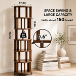 Rotating Bookshelf Tower – 360° Spinning Bookcase | 5 & 6-Tier, Solid Wood & MDF - 4