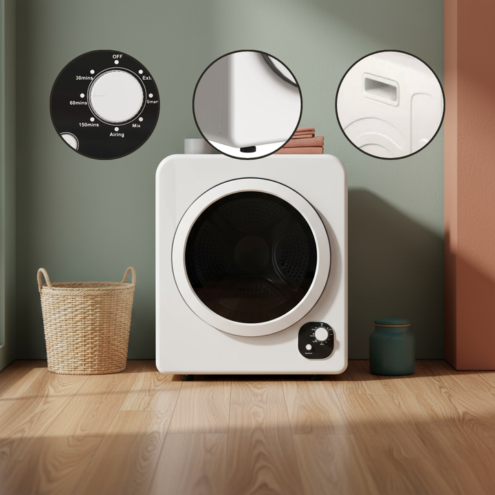 HOMCOM 120V Portable Clothes Dryer, 1300W Compact Laundry Tumble Dryer Machine 3.3 Cu. Ft. with Stainless Steel Tub, White