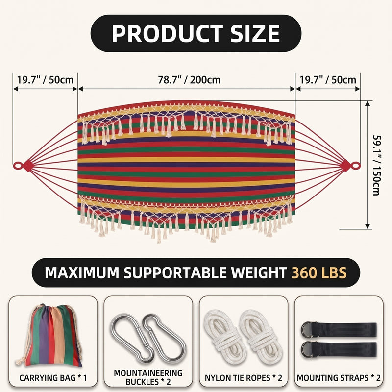 Boho Macrame Double Hammock Swing with Tassels – 2-Person Hanging Hammock Bed for Indoor & Outdoor Relaxation - 4