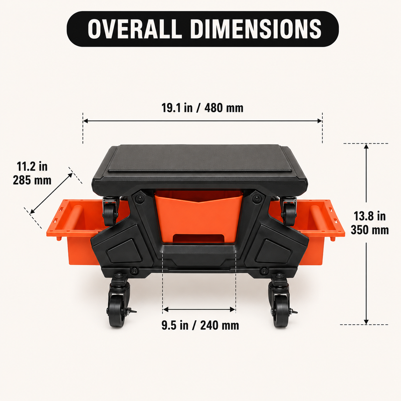 Mobile Mechanic Toolbox Seat with Drawers - Rolling Mechanic Stool with Sliding Tool Tray, Shop Stool with Wheels for Garage & Workshop, Auto Repair - 4