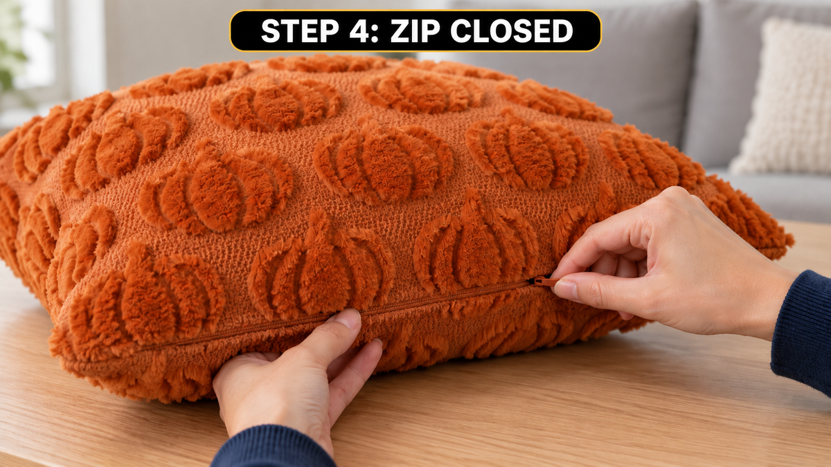 Pumpkin Pillow Covers Set of 2 | 3D Fall Decorative Covers - assembly and setup image 4