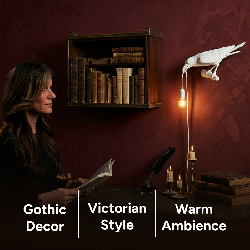 Gothic Raven Lamp – Dark Academia Table Light - 4