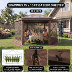 15x15 Pop-Up Gazebo Screen Tent – Large Outdoor Screen House with Mesh Walls & Carry Bag - 4