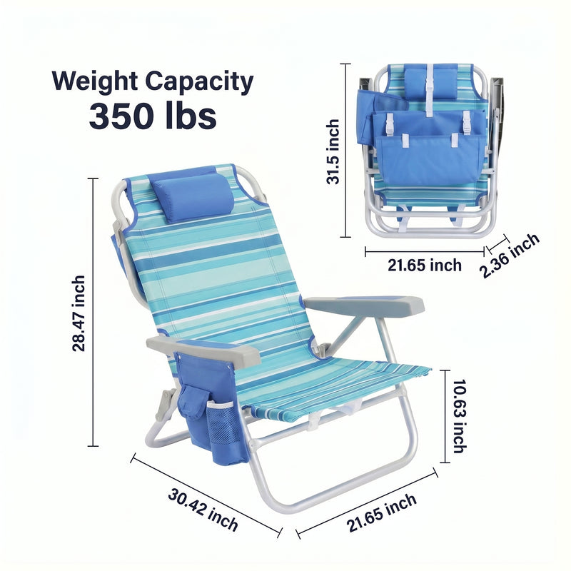 Big & Tall XL 300 to 500 lbs Reclining Backpack Beach Chair – 2 Pack - 4