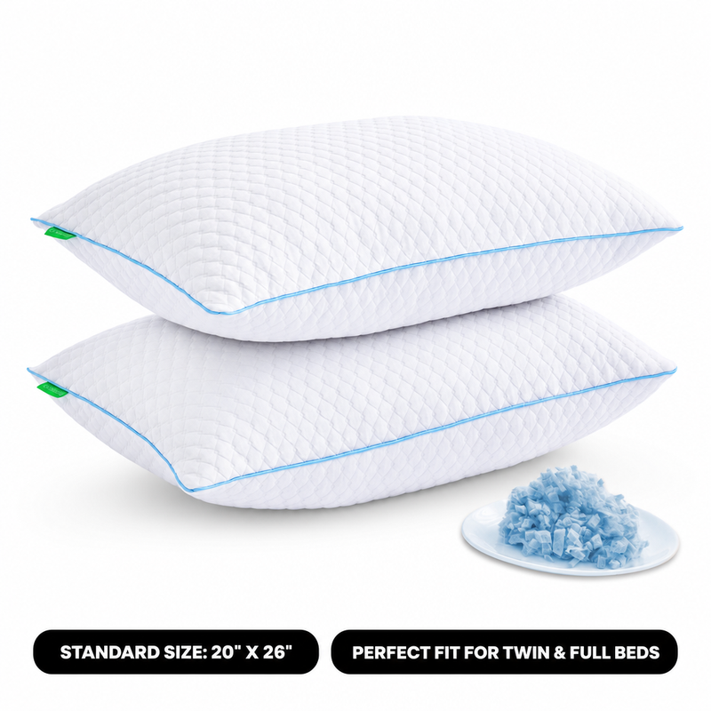 Gel Memory Foam Pillows, Set of 2 – Firm Quilted & Dual-Sided Cooling - 4