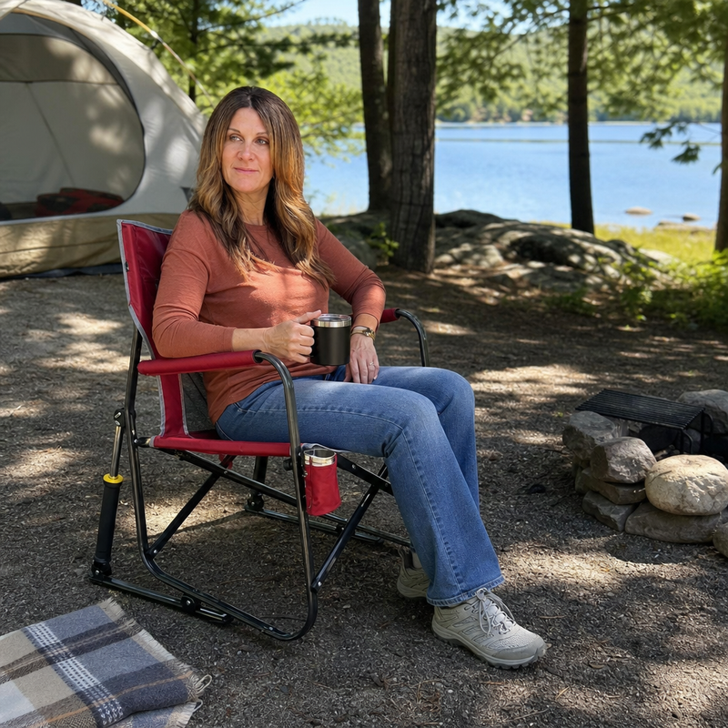 ROCKING CAMPING CHAIR – FOLD-FLAT CHAIR WITH CUP HOLDER - 4