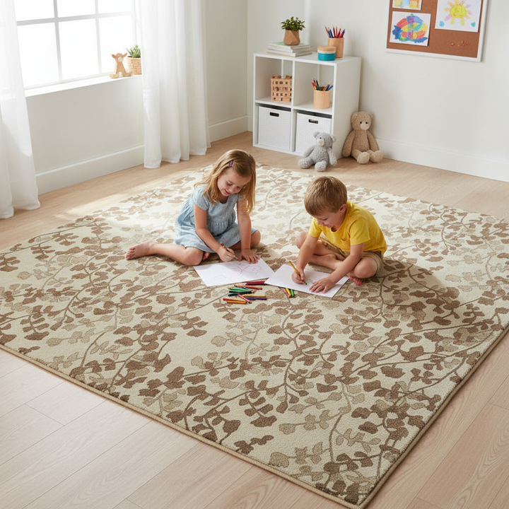 10' X 14' Taupe and Brown Floral Hand Tufted Area Rug