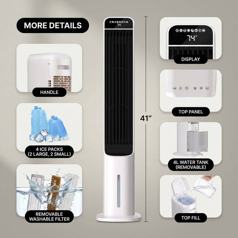3-in-1 Evaporative Air Cooler Tower Fan with Remote Control - 4