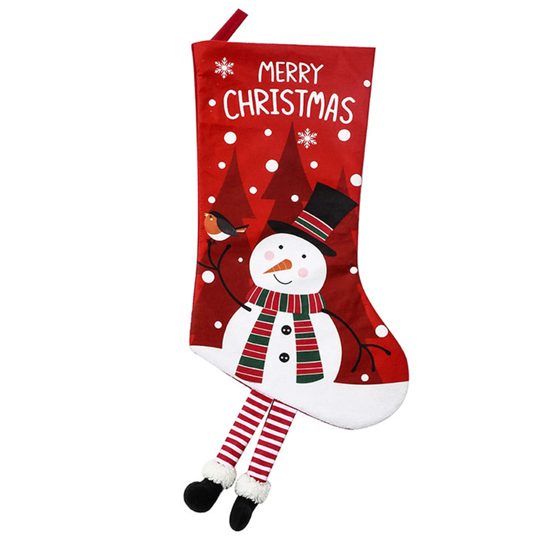 Christmas Stockings with Cute Legs with Classic Elk Snowman Santa Claus Elements for Holiday Christmas Party