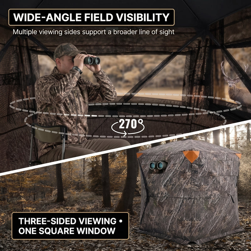 Silent Pop Up Hunting Blind with 270° See Through View – Waterproof Camo Ground Blind Tent for Turkey and Deer Hunting, 1-7 Person Capacity - 4