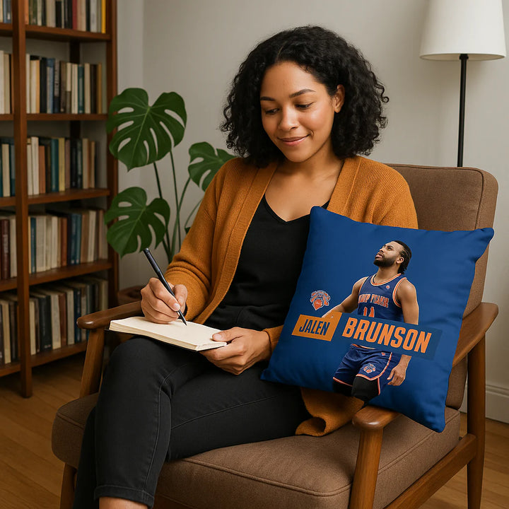 Premium and stylish 18" x 18" New York Knicks NBA Jalen Brunson Throw Pillow