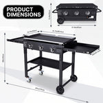 2 & 3 BURNER PORTABLE PROPANE FLAT TOP GRIDDLE – 20,000–45,000 BTU OUTDOOR GRIDDLE WITH SIDE SHELVES & CART - 4