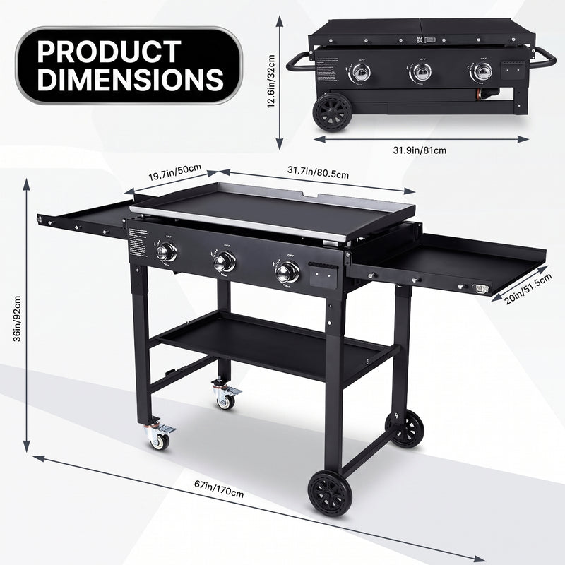 2 & 3 BURNER PORTABLE PROPANE FLAT TOP GRIDDLE – 20,000–45,000 BTU OUTDOOR GRIDDLE WITH SIDE SHELVES & CART - 4