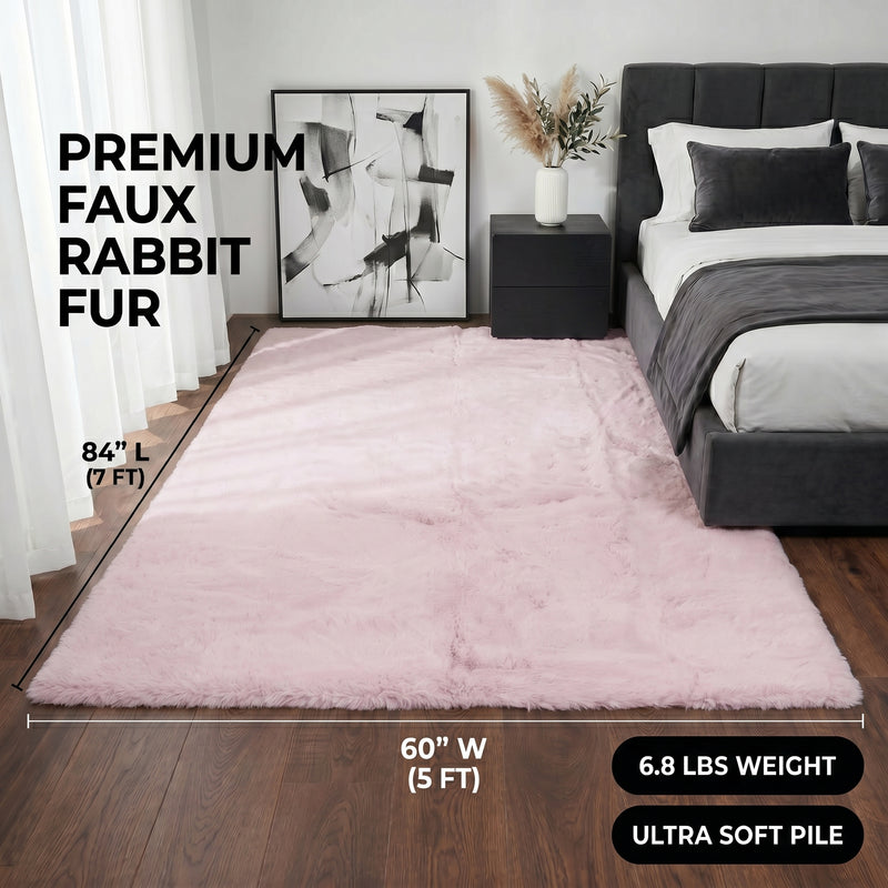 Faux Rabbit Fur Shaggy Rug – Ultra Soft Fluffy Machine Washable Area Rug for Bedroom, Living Room & Teen Room - 4