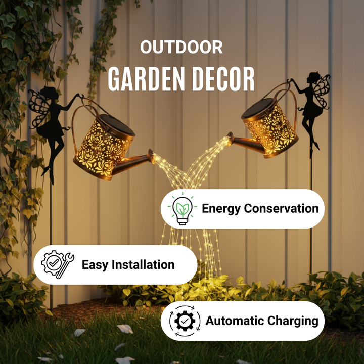 Outdoor Solar Watering Can with Lights Garden Decor Large Solar Powered Lanterns Hanging Waterproof LED Decorative Retro Metal Kettle String Lights for Table Yard Pathway Walkway Gardening Gifts