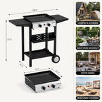 2 & 3 BURNER PORTABLE PROPANE FLAT TOP GRIDDLE – 20,000–45,000 BTU OUTDOOR GRIDDLE WITH SIDE SHELVES & CART - 4