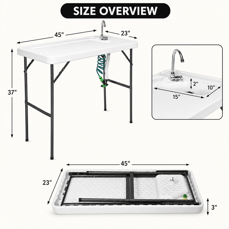 Folding Fish Cleaning Table with Sink & Sprayer Options - 4