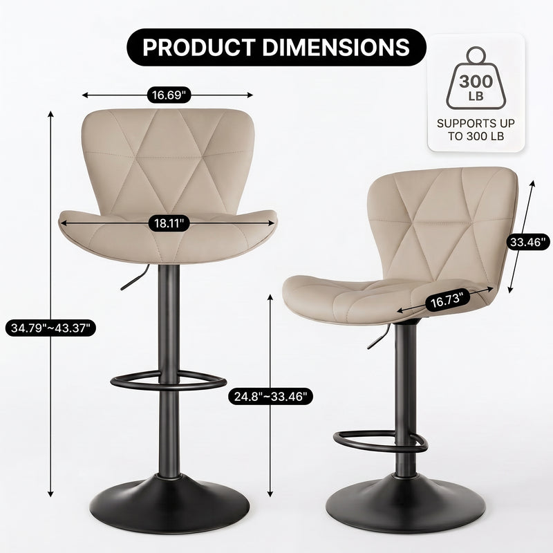 COUNTER BAR STOOLS SET OF 2 – ADJUSTABLE SWIVEL FAUX LEATHER SEATS - 4